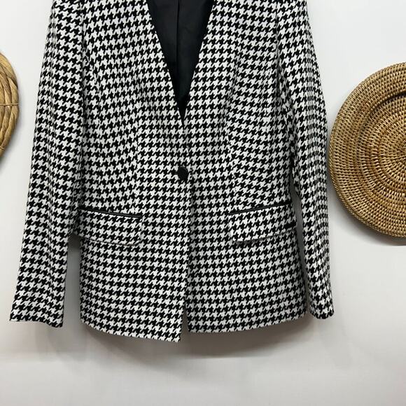 Calvin Klein Black White Single Button Houndstooth Tailored Blazer Jacket 4 - Picture 4 of 7